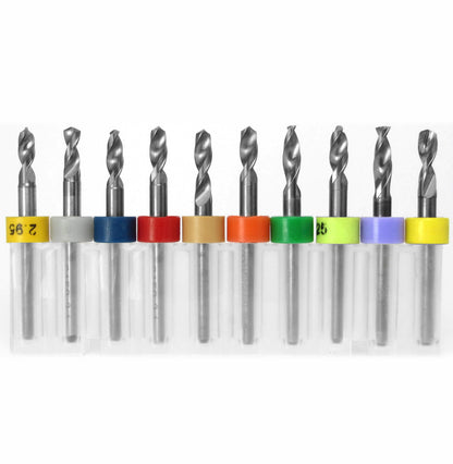 10 piece new carbide drill bit set with sizes from .1160 to .1299 inch