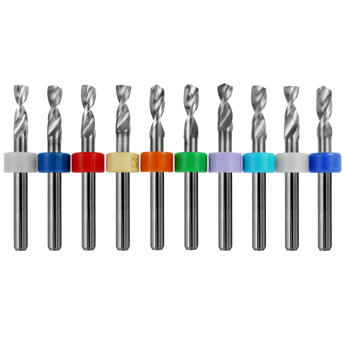 10-piece incremental solid carbide drill bit set .1319 to .1457 inch with 1/8 inch shanks 