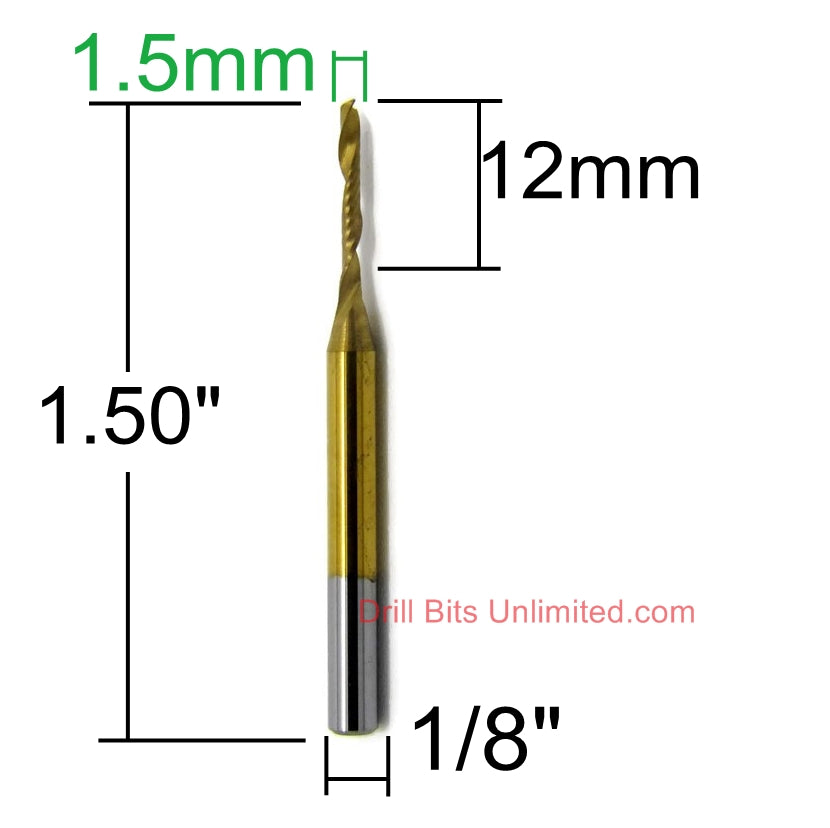 1.50mm Diameter x 12mm Depth O-Flute Titanium Coated - Carbide End Mill M130