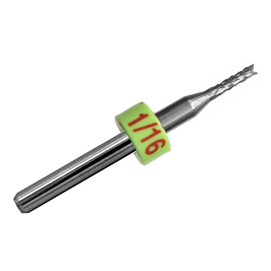 0.0625 inch 1/16 diamond flute carbide router bit with fish tail tip and 1/8 inch shank