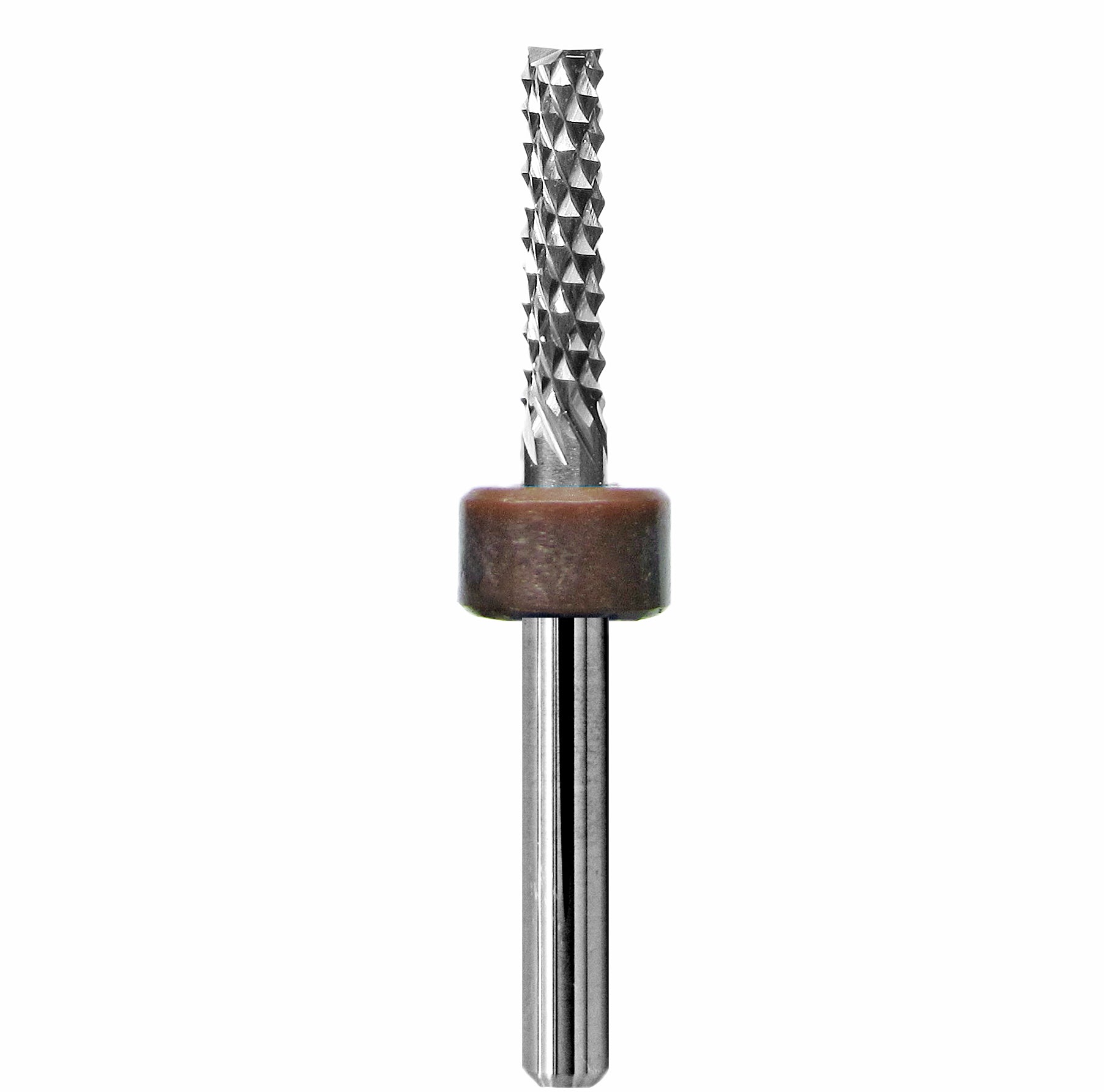 0.122-3.10 mm diamond-flute router bit with square end, full view on white background.