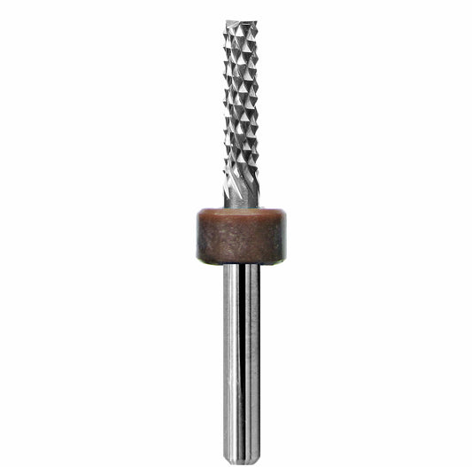 0.122-3.10 mm diamond-flute router bit with square end, full view on white background.