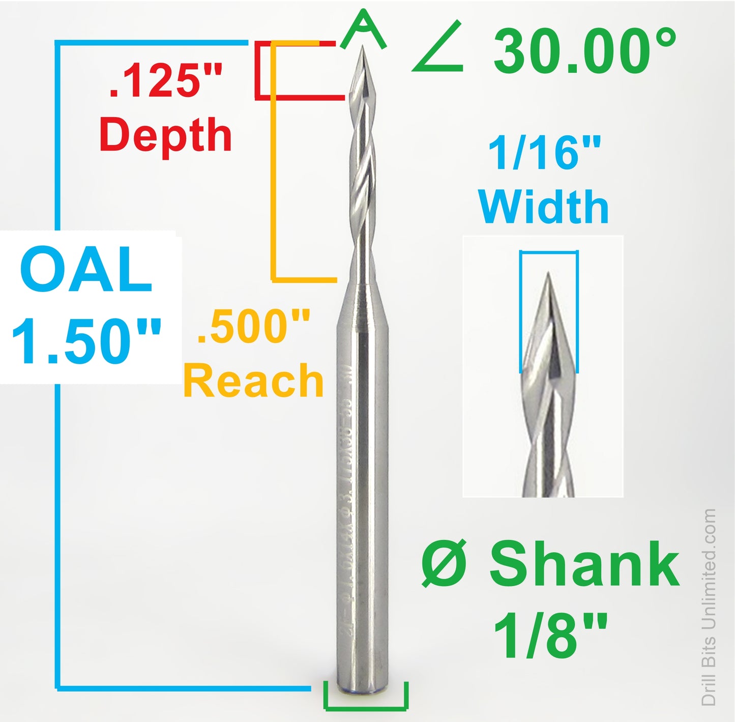 v engraver dimensions 30 degree 1/16 width 1/8 shank diagram
