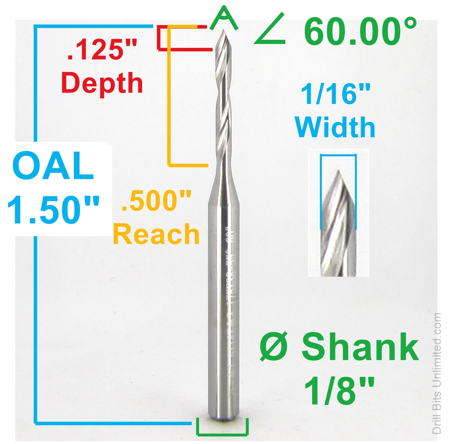 v engraver dimensions 60 degree 1/16 width 1/8 shank diagram
