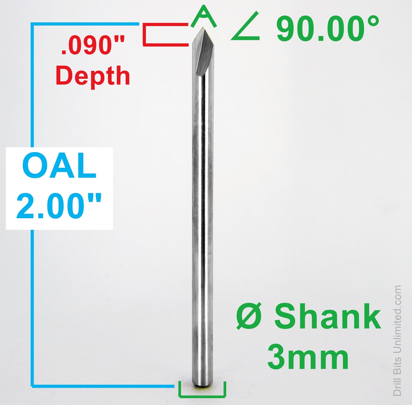 3mm shank 90 degree chamfer tool 2 inch oal dimensions
