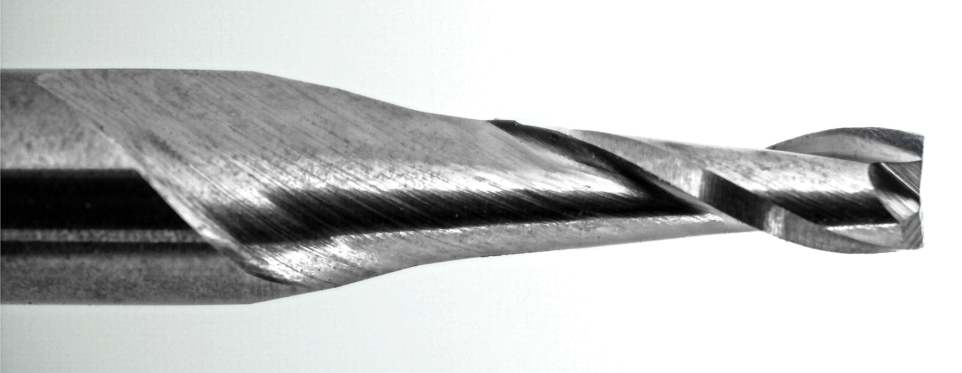 close up of 2 flute end mill cutting edges square end geometry