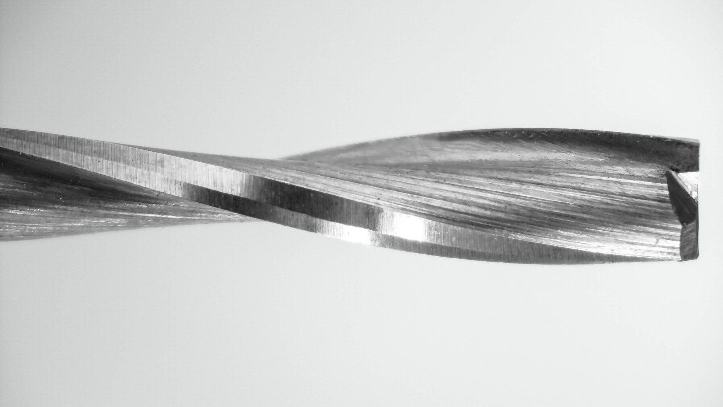 2 flute square end mill cutting edges close up carbide