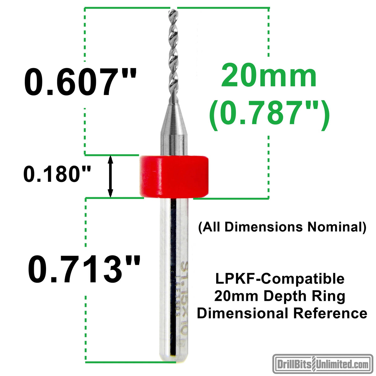 0.90mm (.0354") x .400" FL Carbide PCB Drill – 20mm LPKF Ring – 1 or 5 Pack