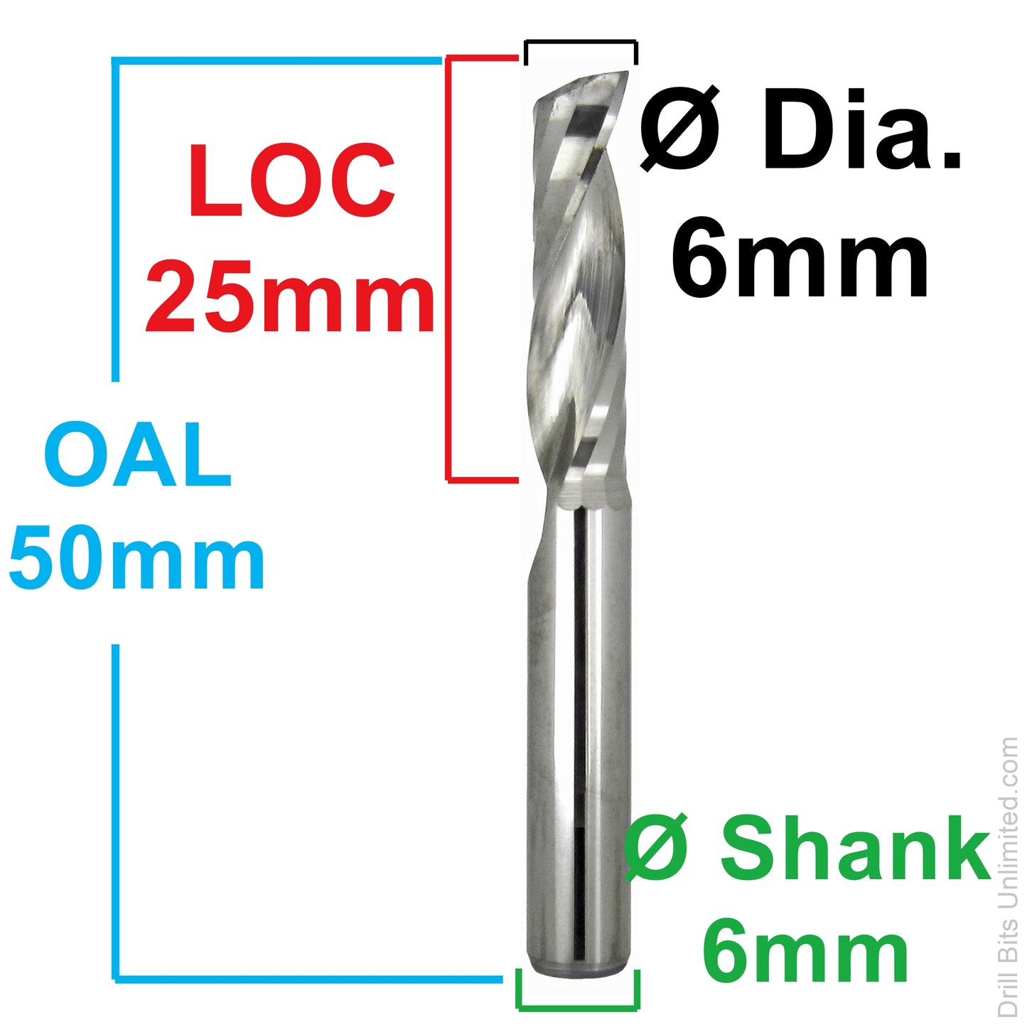 0.2360" (6.00mm) x 25mm LOC Single O-Flute Carbide End Mill, Up Cut, 6mm Shank | MO-235