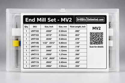 10-Piece Used Carbide End Mill Variety Set – .020"–.0984", 2-Flute Square, 1/8" Shank – MV2