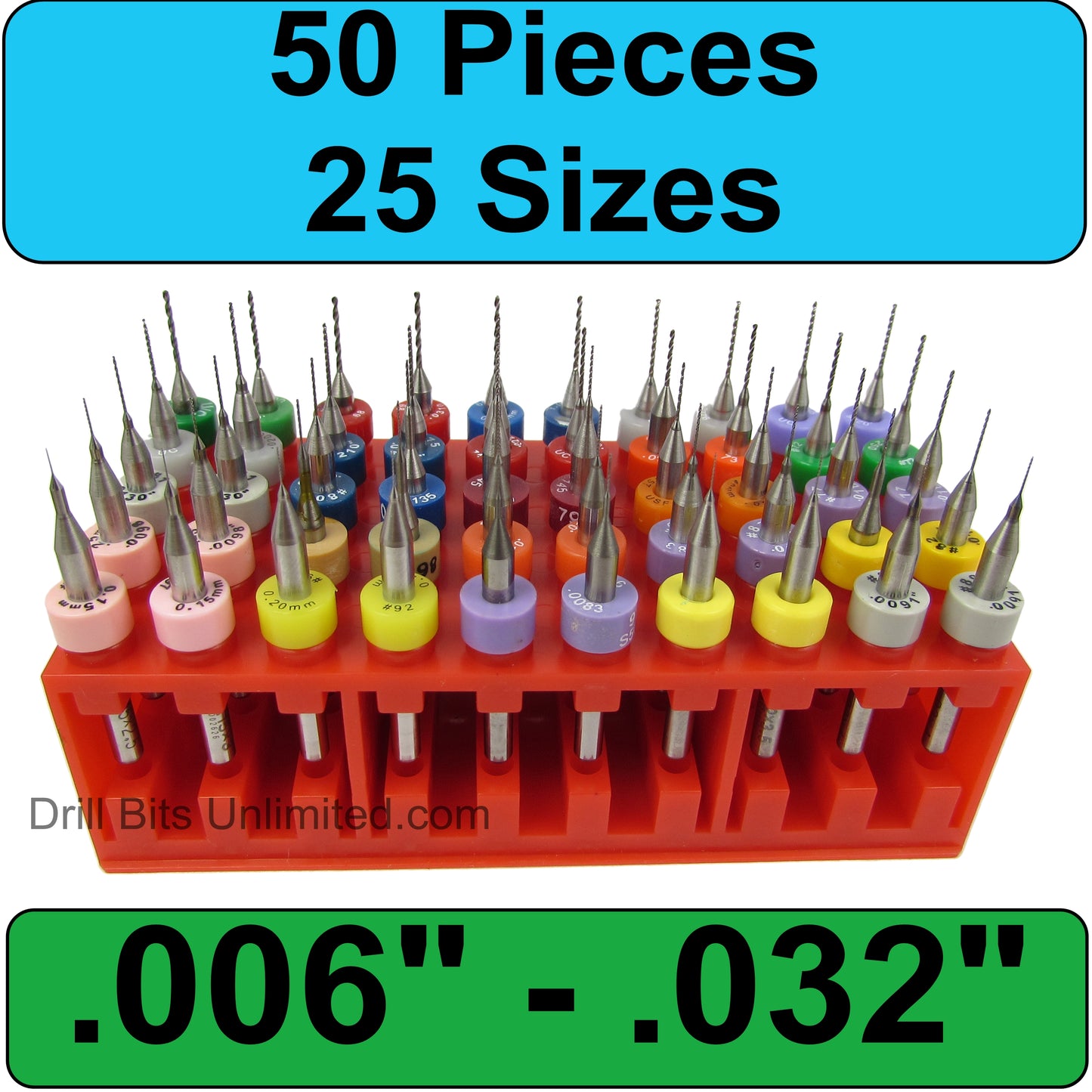 50 Piece / 25 Size Carbide Drill Set: .0059 - .032" m+