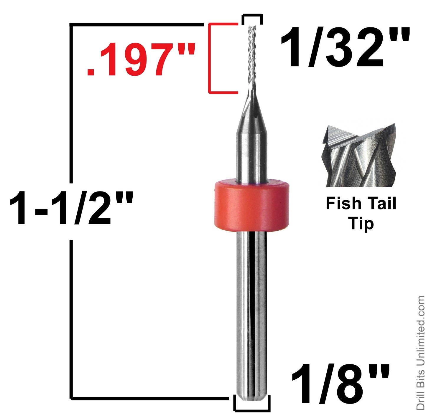 1/32″ Diamond Pattern Carbide Router – .197″ LOC – Fish Tail Tip R105