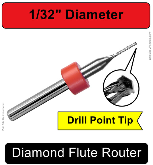 .0315" 1/32" x .197" LOC Diamond Flute Carbide Router Drill Point Tip R105D