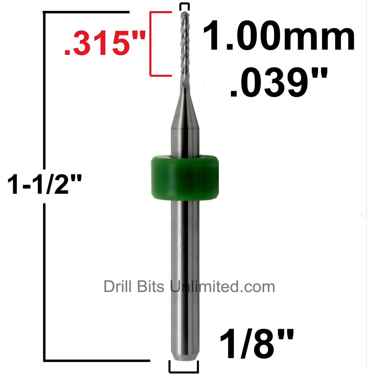 .0394" 1.00mm x .315" LOC Diamond Pattern Carbide Router Bit - Drill Point Tip R112
