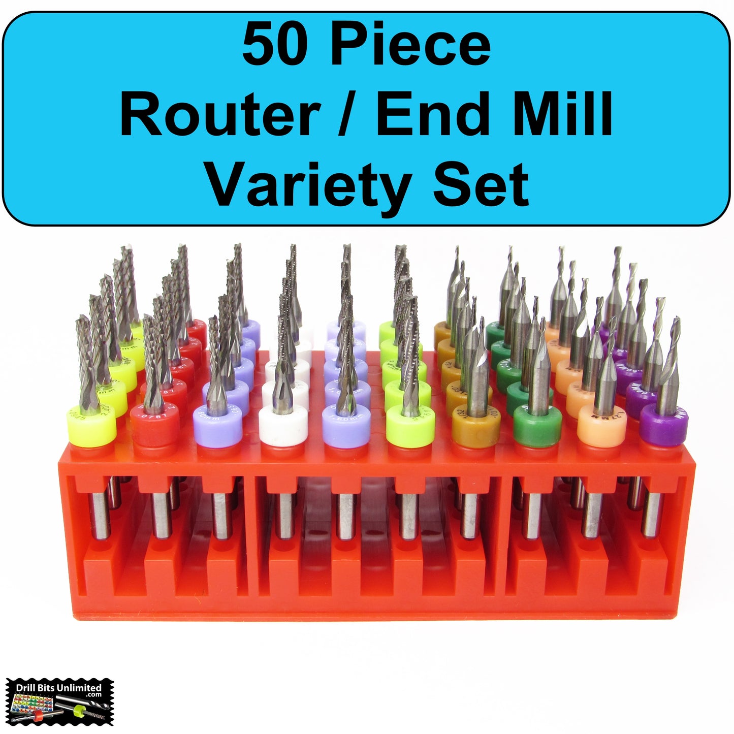 50 Piece Carbide Router and End Mill Variety Set 10 Types and Sizes - RX1