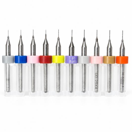 .0040"–.0110" Incremental Size Carbide Drill Bit Set | Factory Resharpened, 10 Pc, 1/8" Shank