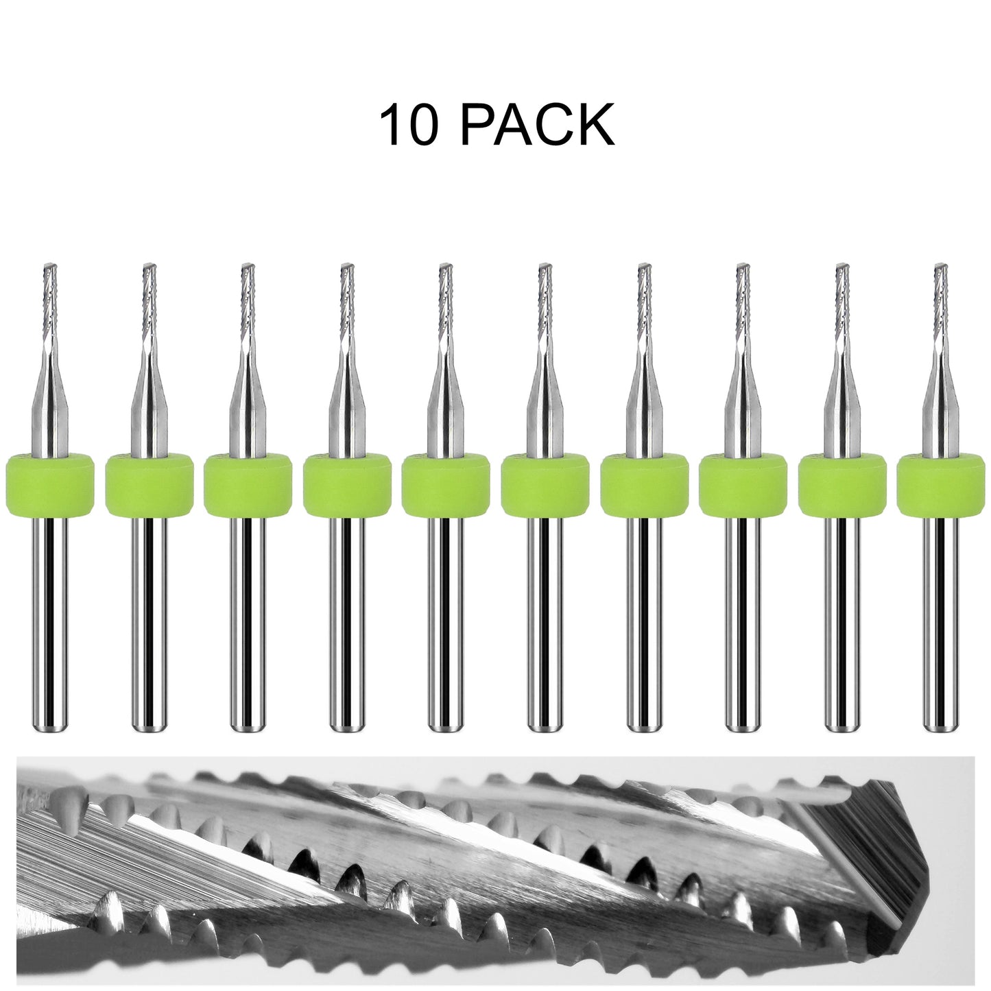10 pack of lightly used Kyocera 0.050 inch 1.27mm chip breaker carbide routers with drill point tips