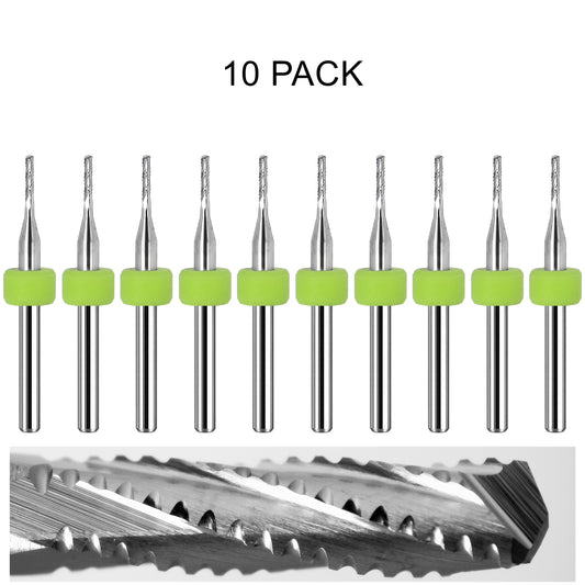 10 pack of lightly used Kyocera 0.050 inch 1.27mm chip breaker carbide routers with drill point tips