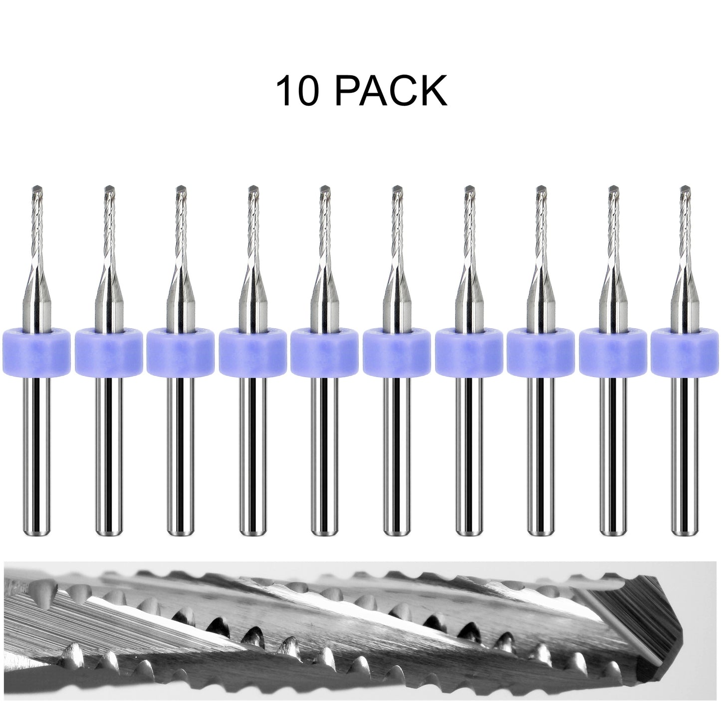 10 pack of lightly used Kyocera 0.0512 inch 1.30mm chip breaker carbide routers with drill point tips
