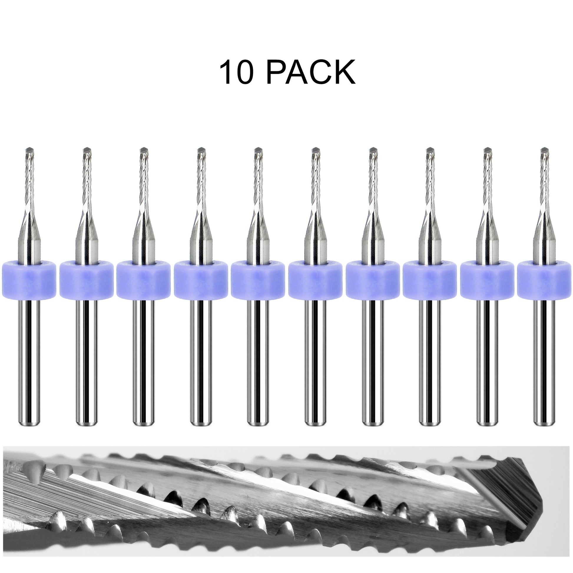 10 pack of lightly used Kyocera 0.0512 inch 1.30mm chip breaker carbide routers with drill point tips