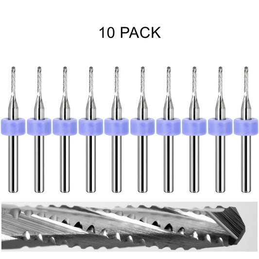 10 pack of lightly used Kyocera 0.0512 inch 1.30mm chip breaker carbide routers with drill point tips