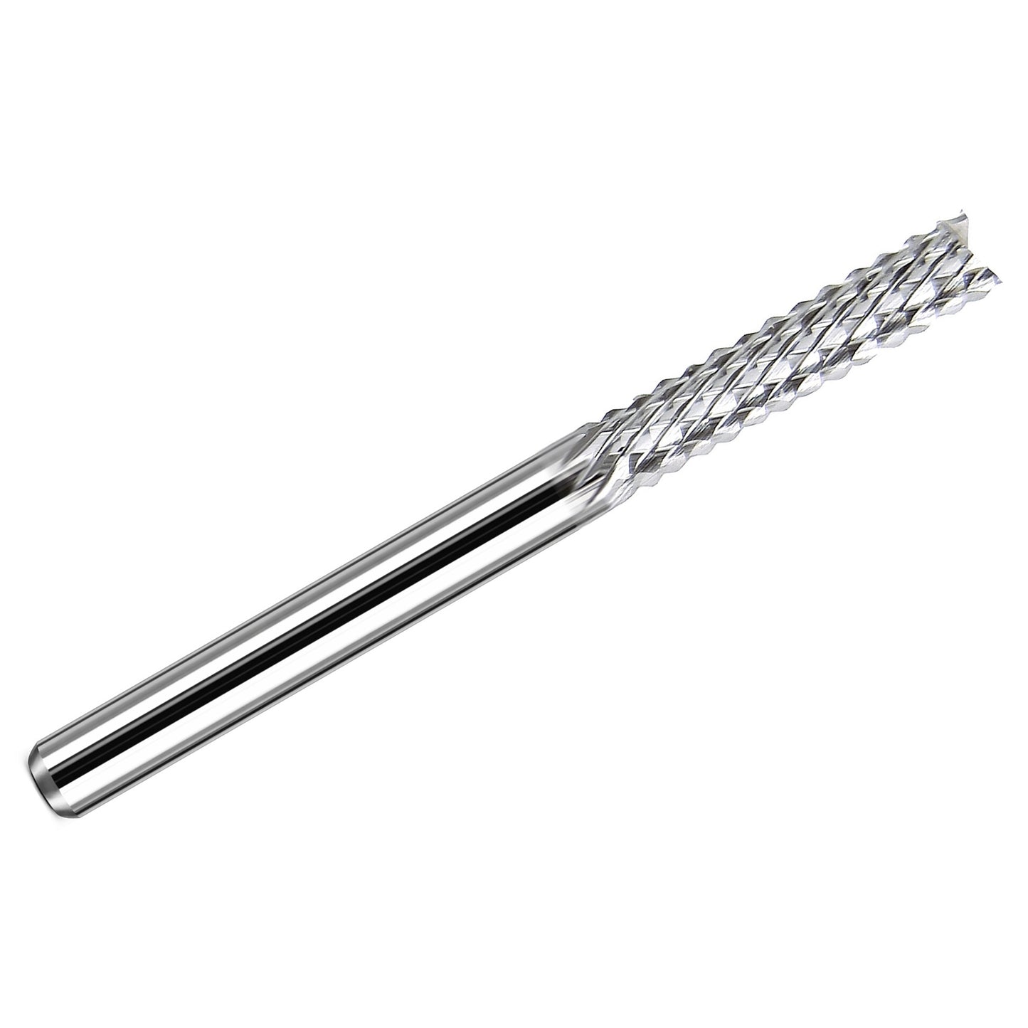 0.2500 inch 1/4 diamond pattern down cut carbide router bit with fish tail tip and 1/4 inch shank