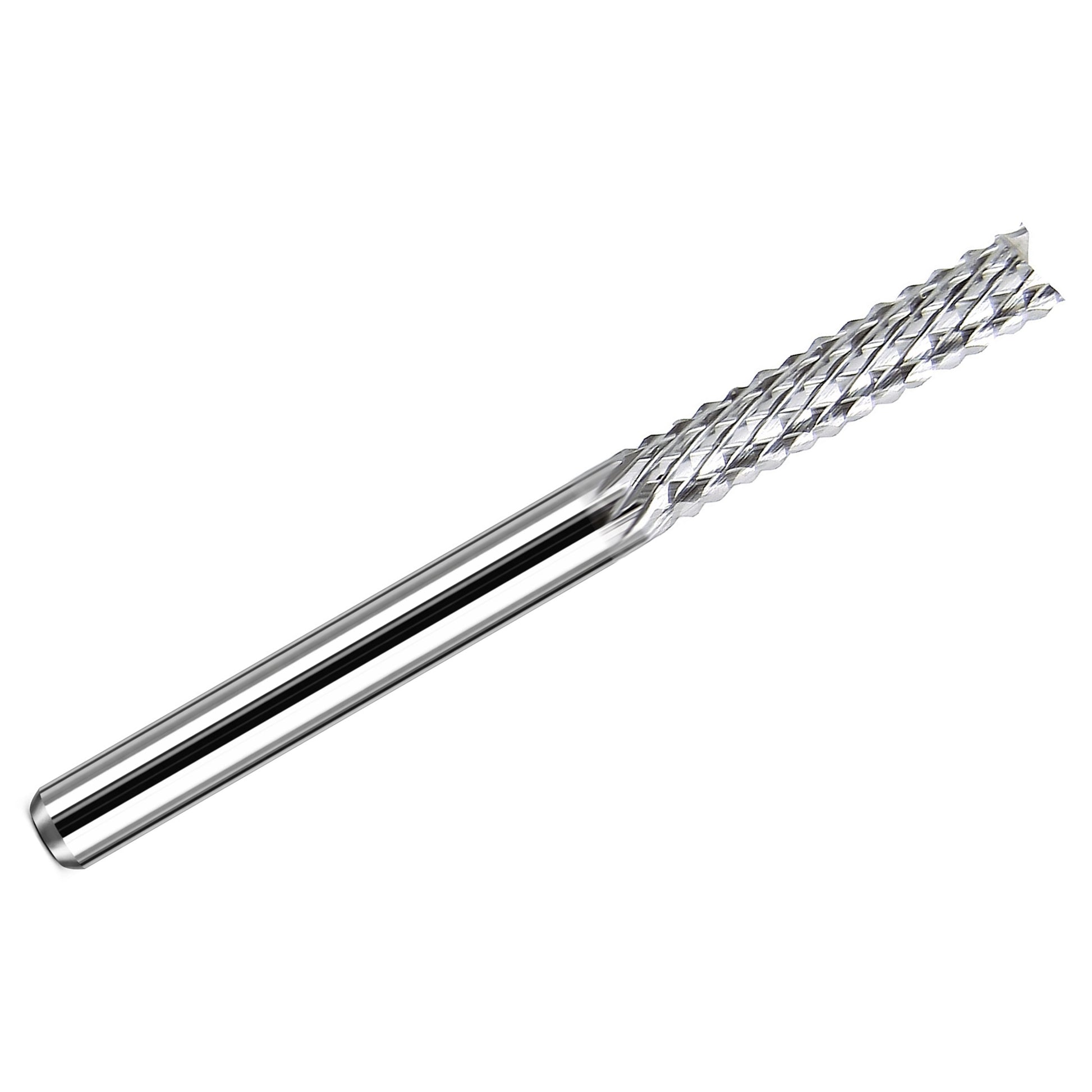 0.2500 inch 1/4 diamond pattern down cut carbide router bit with fish tail tip and 1/4 inch shank