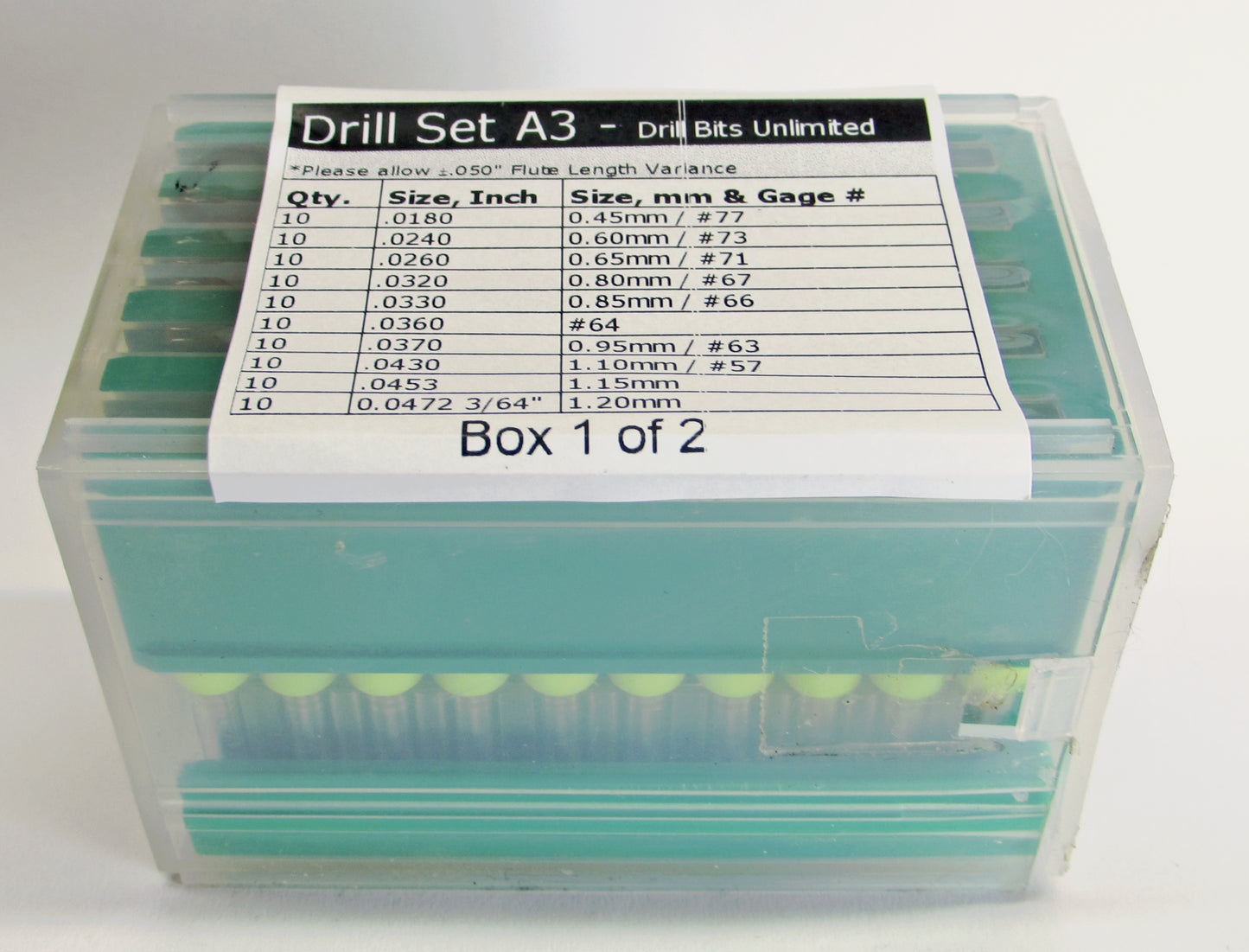 .0180"–.0472" 100 Pc Carbide Drill Bit Set | 10 Sizes, 1/8" Shank | A3