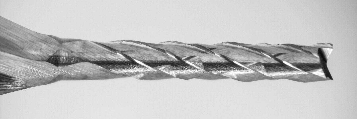 Close-up of fish tail tip on 1.40mm diamond flute carbide router