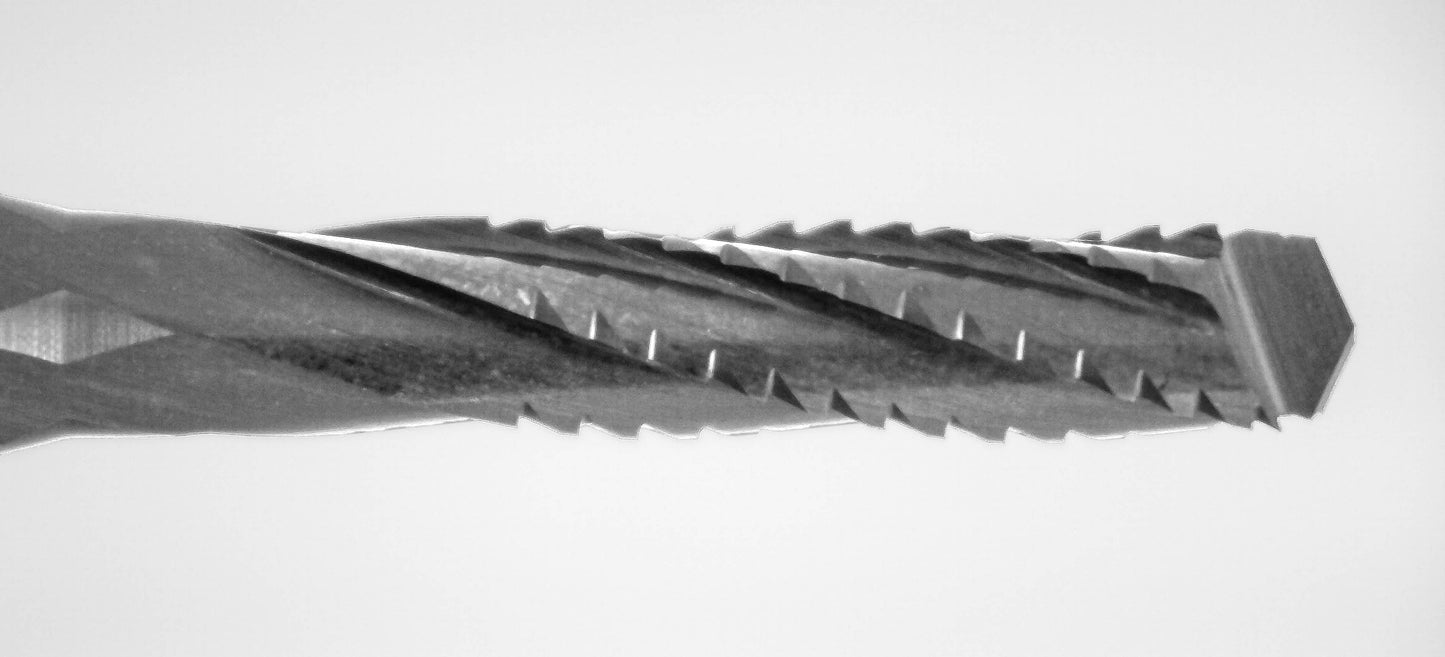 Close-up of drill point tip on 2.40mm chip breaker carbide router