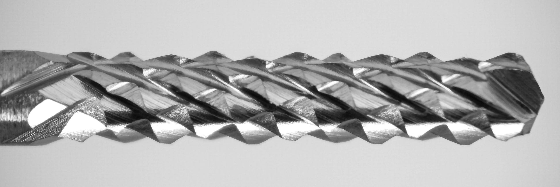 Close-up of drill point tip on 2.00mm diamond flute carbide router
