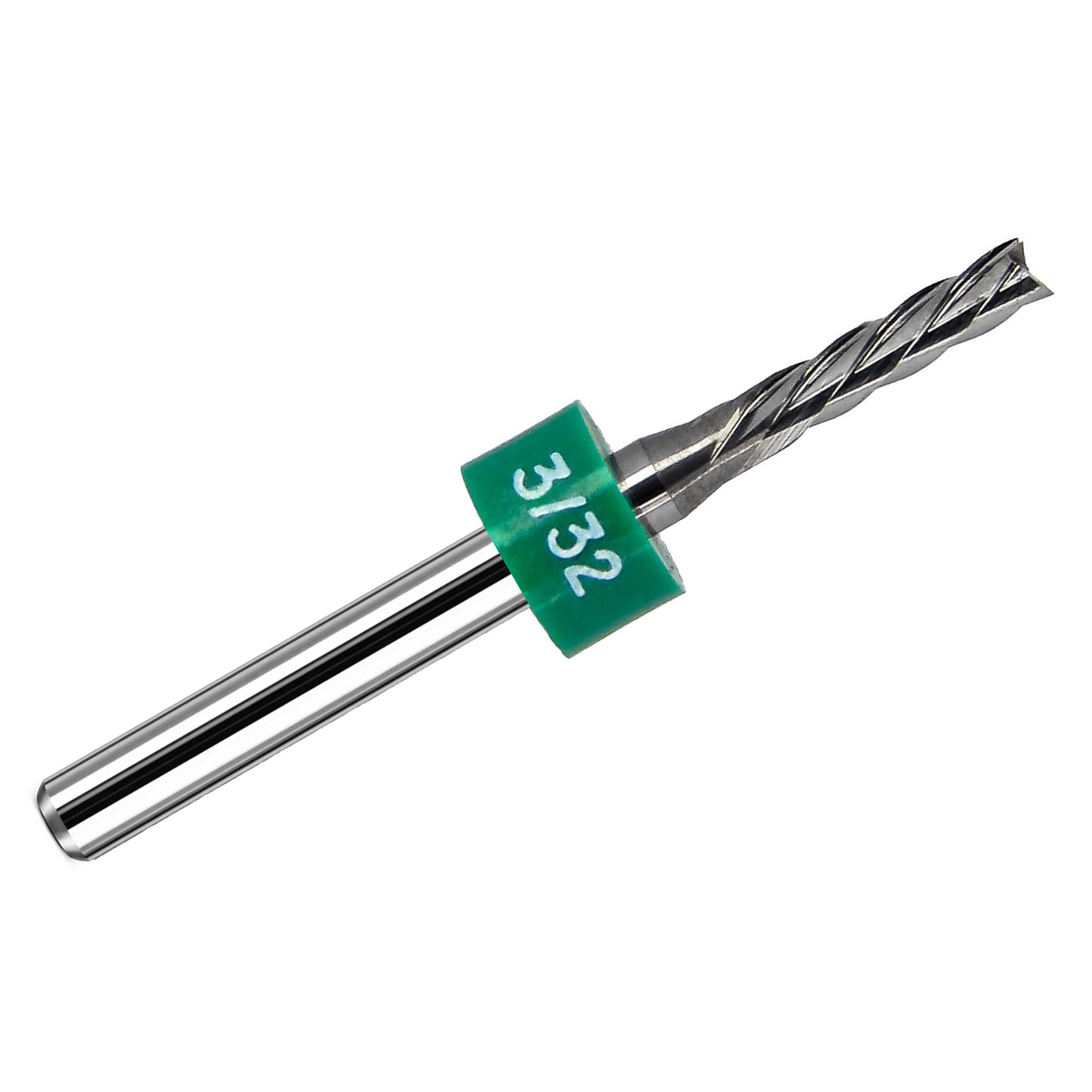 2.40mm five flute down cut carbide end mill with fish tail plunge tip and 1/8 inch shank