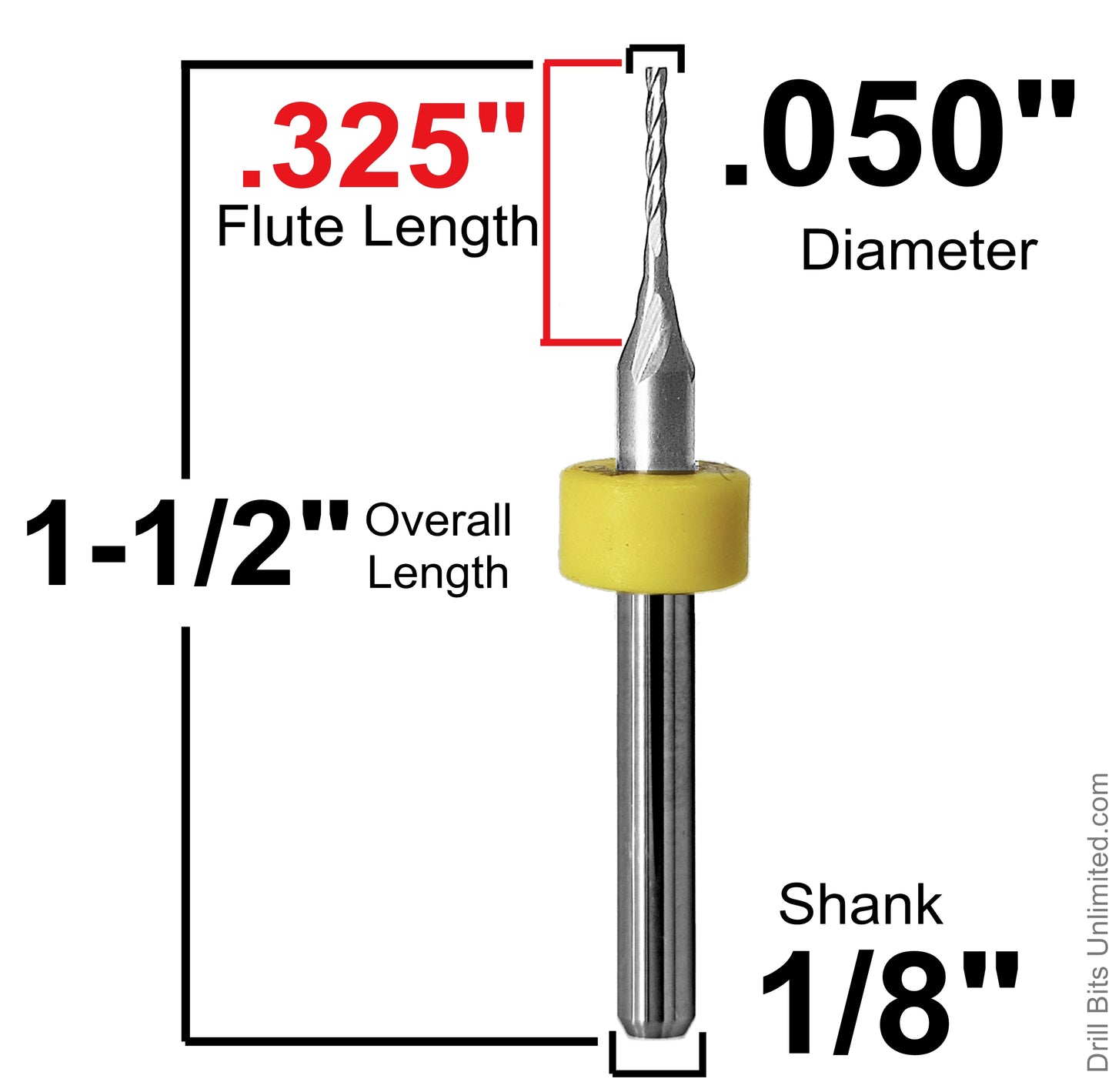 .050" Diameter x .330" LOC Four Flute End Mill, Square End, Carbide AP-49