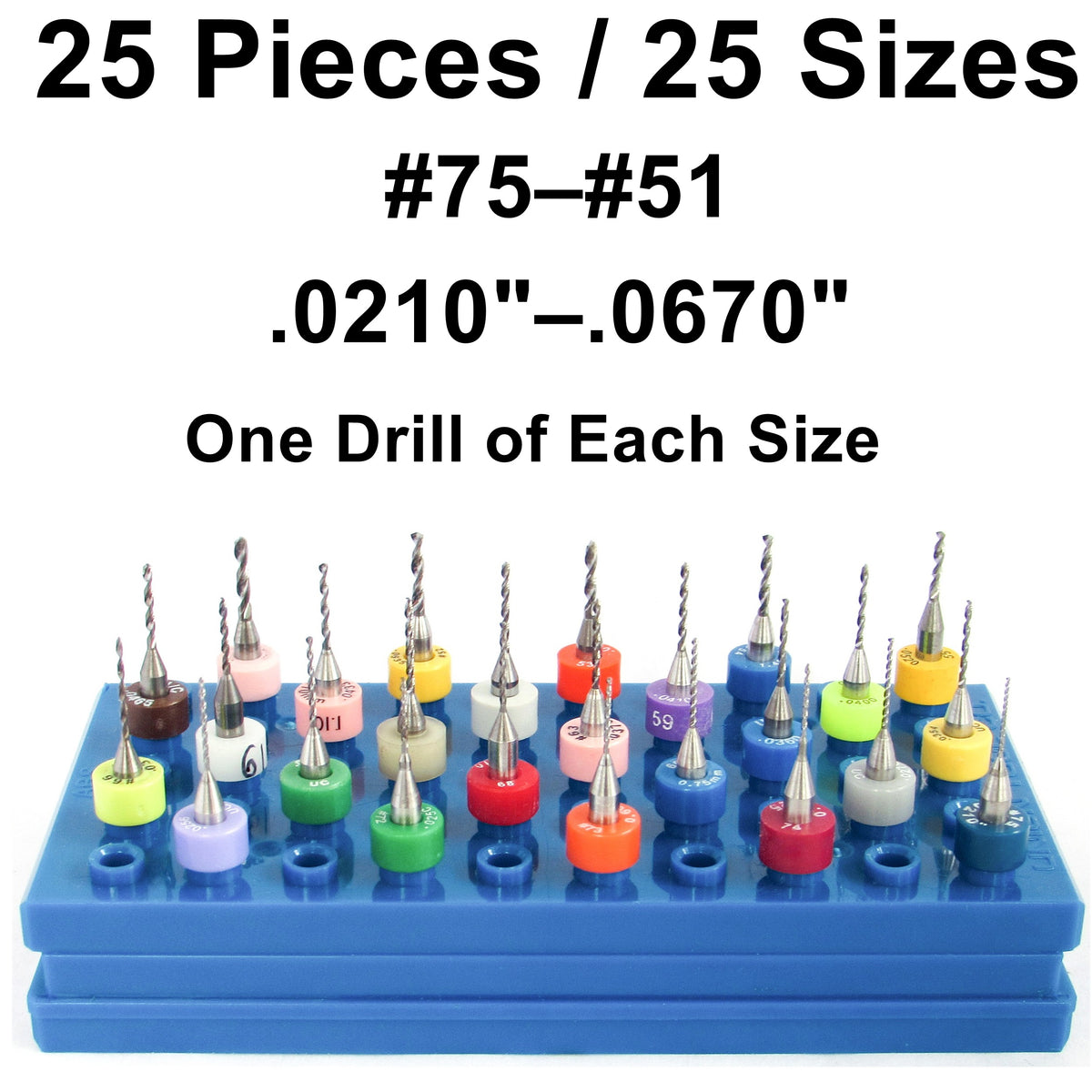 Carburetor Jet Drill Set #75–#51 – 25 Pc, .0210"–.0670", Solid Carbide