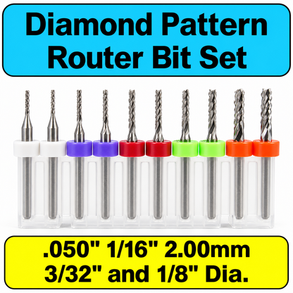 .0500"–.1250" / 1.25–3.175mm Kyocera Diamond Flute PCB Router Bit Set – Fish Tail – 10 Pc – R1-N