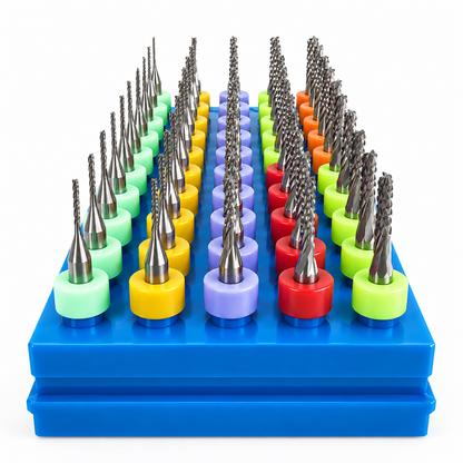 50-Piece Diamond Flute Carbide Router Bit Set – 6 Sizes, Fishtail Tip, 1/8" Shank – DCF-50