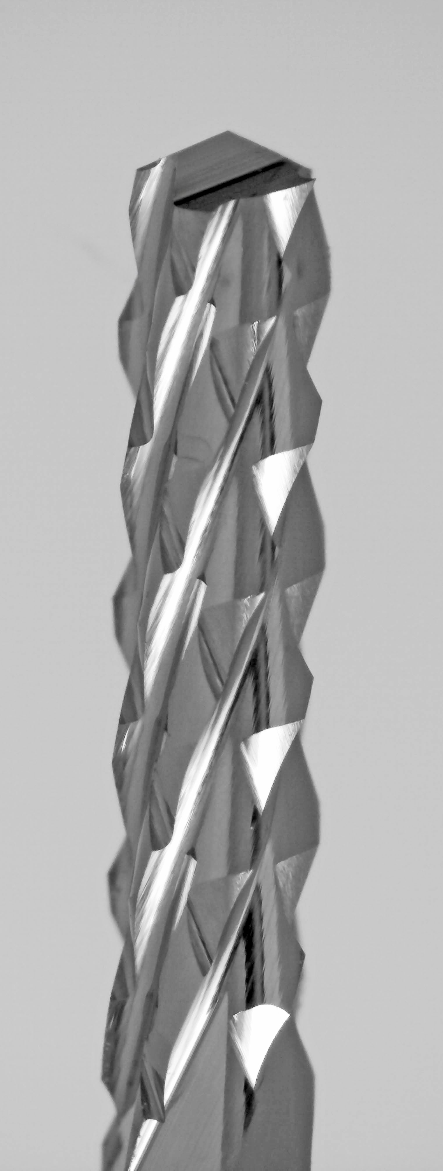 close-up of drill point tip on 0.050 inch diamond flute carbide router