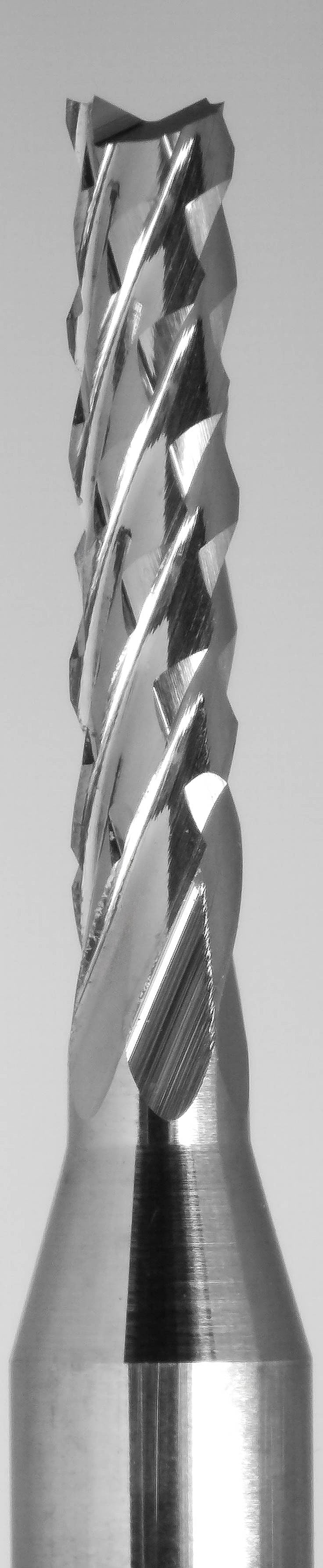 close-up of fish tail tip on 1.8mm diamond flute carbide router
