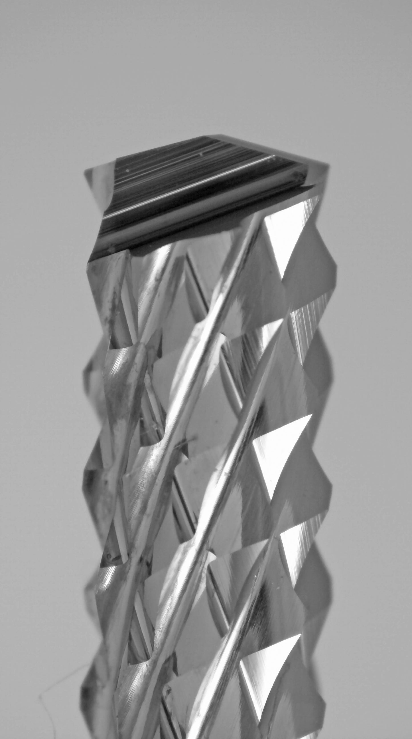 close-up of diamond flute cutting edges on carbide router