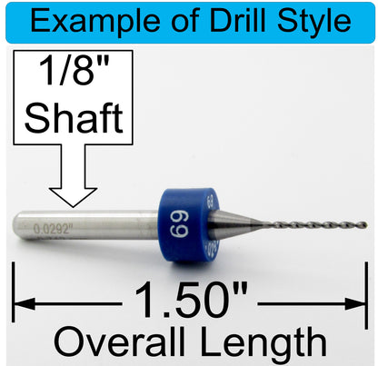 .0059"–.032" Carbide Micro Drill Set, 50 Pc, 25 Sizes, 2 Each, 1/8" Shank | M+
