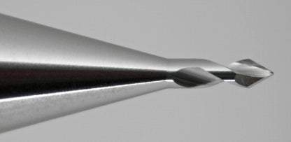 0.030" 60° 2-Flute Spiral V-Bit Engraver, 1/8" Shank, 0.102" Reach, Solid Carbide - Kyocera Made in USA E102