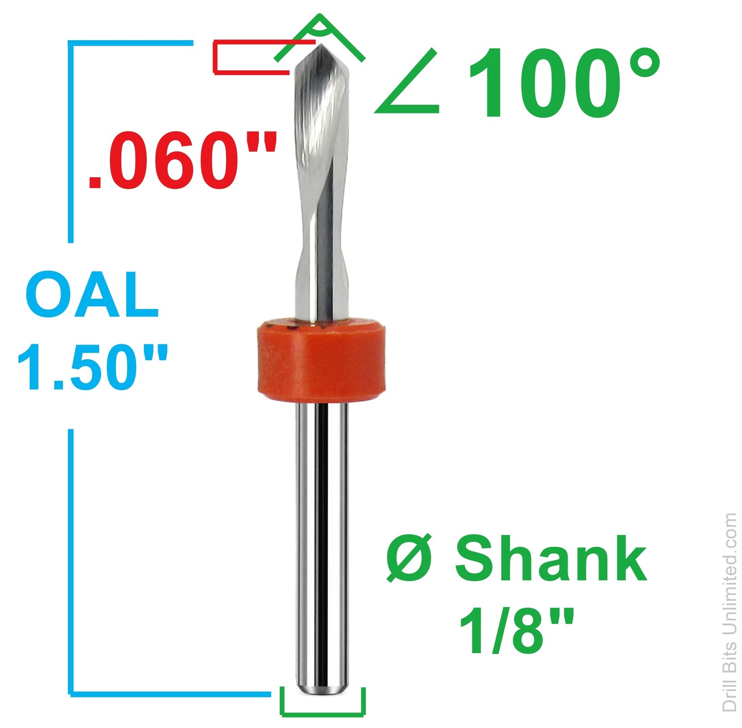 1/8" 100° 2-Flute Spiral V-Engraver Carbide CNC Bit for Engraving & Chamfering Made in USA. E106