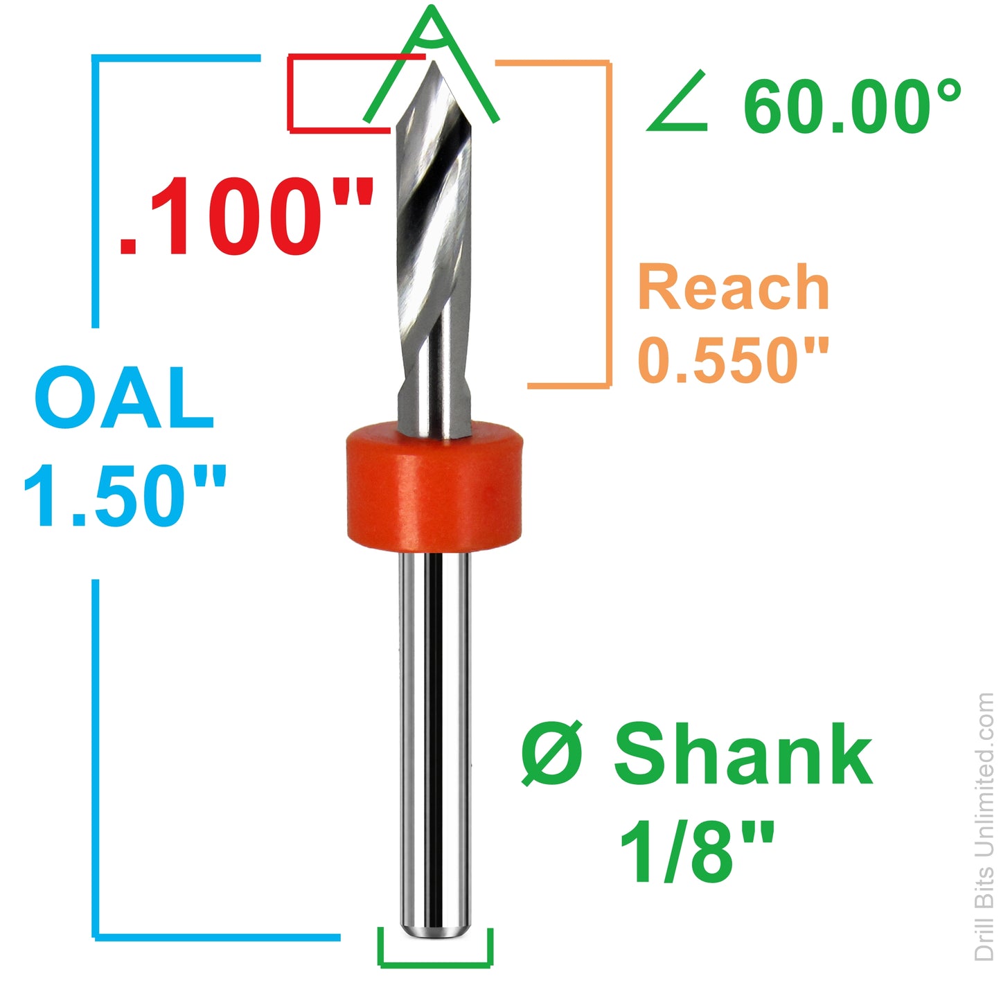 1/8" 60° 2-Flute Spiral V-Engraver Carbide CNC Bit for PCB Isolation & Fine Engraving Made in USA. E107