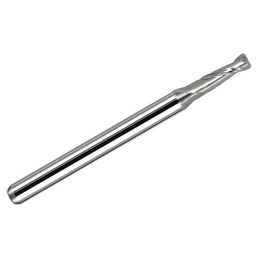 Kyocera .0900 inch 2-flute corner radius carbide end mill with .015 inch radius, bright uncoated finish, and 1/8 inch shank, made in USA