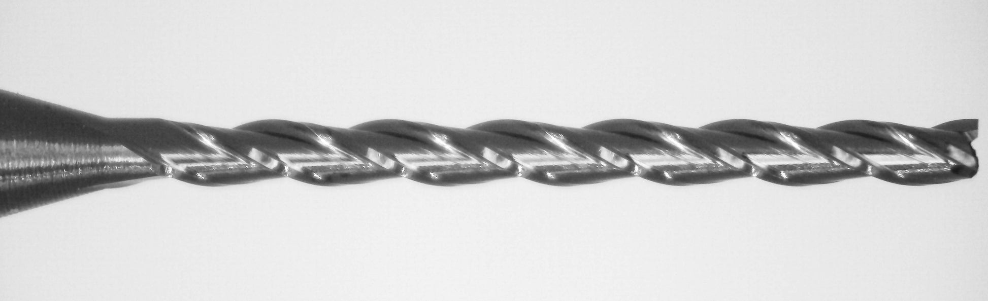 Close-up of cutting end on Kyocera .0400 inch 3-flute AlTiN coated square end carbide end mill