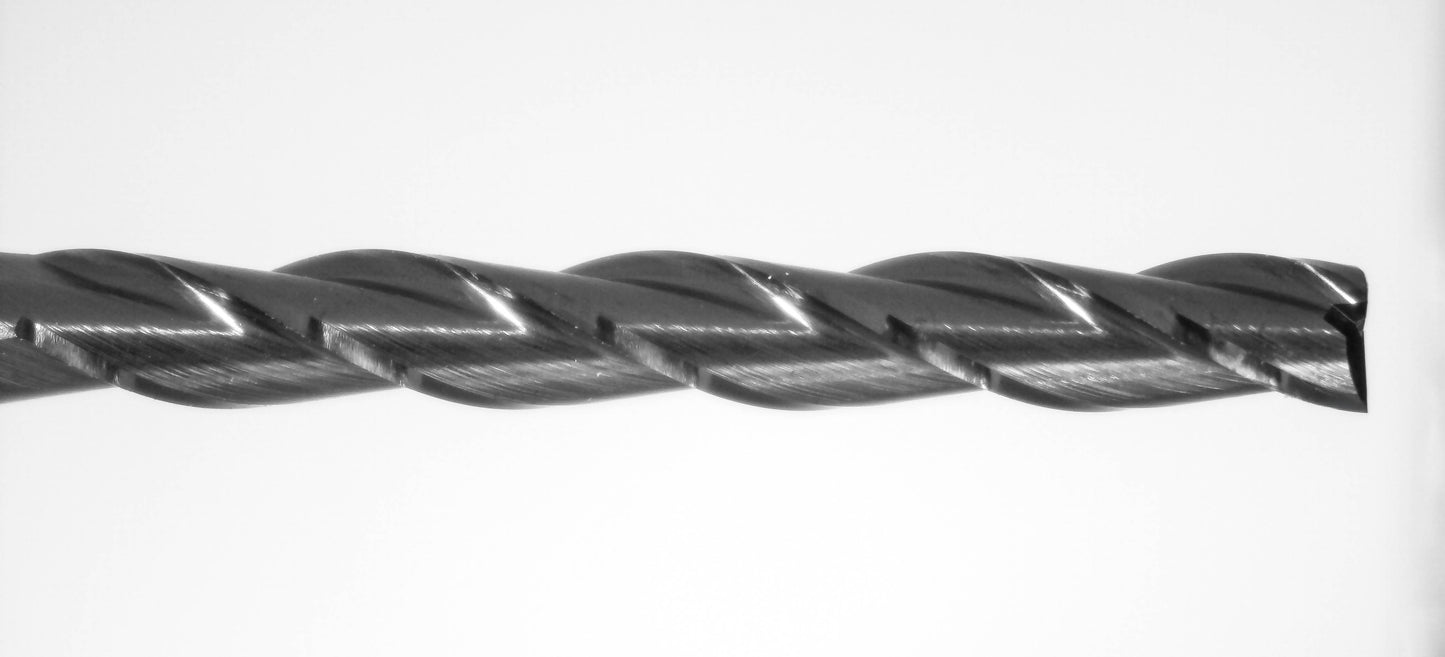 Close-up of cutting end on Kyocera .0900 inch 3-flute AlTiN coated square end carbide end mill