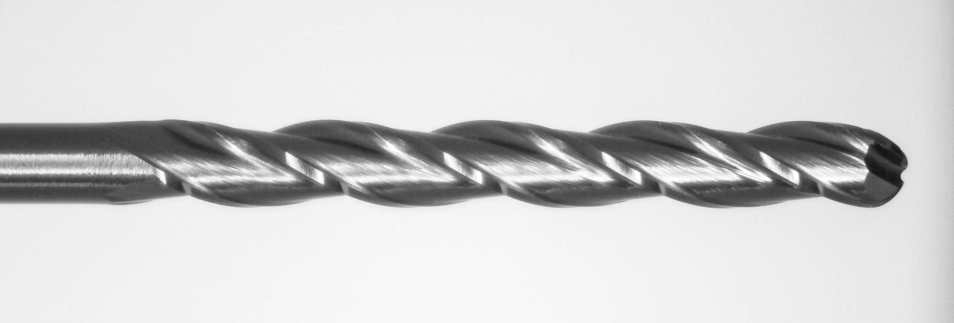 Close-up of cutting end on Kyocera .0600 inch 3-flute AlTiN coated extended reach ball nose carbide end mill