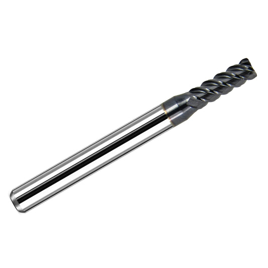 Kyocera 4.00mm 4-flute corner radius carbide end mill with AlTiN coating, 0.40mm radius, and 5mm shank, made in USA