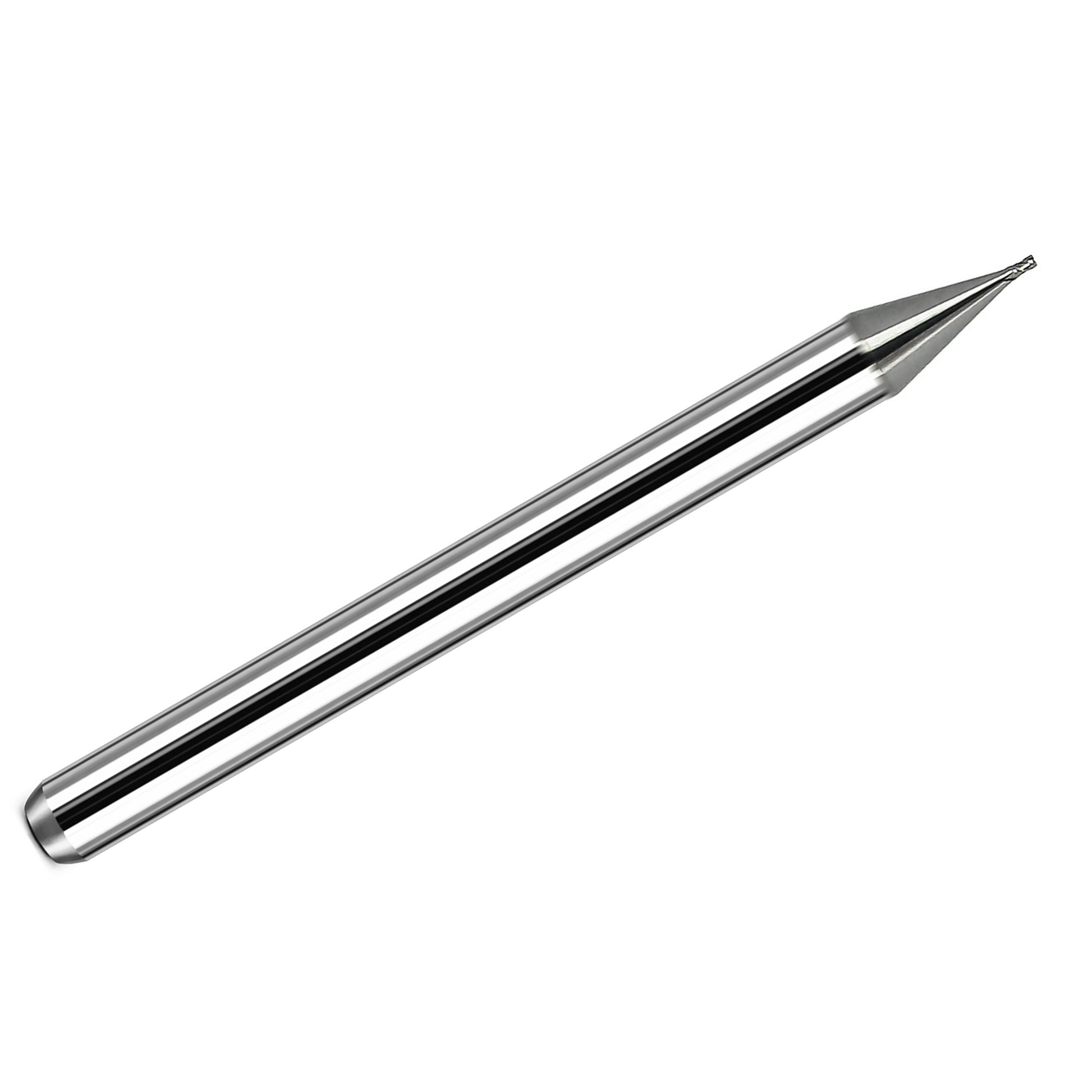 Kyocera .0180 inch 4-flute stub-length square end carbide end mill with bright uncoated finish and 1/8 inch shank, made in USA