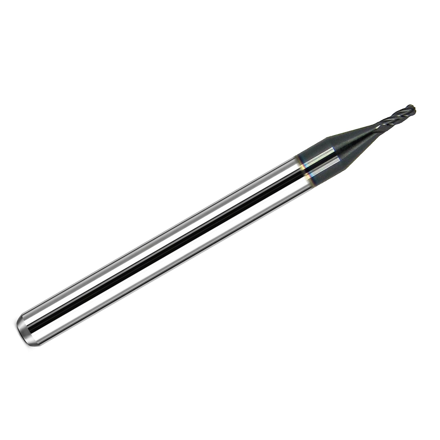 Kyocera .0410 inch 4-flute ball nose carbide end mill with AlTiN coating and 1/8 inch shank, made in USA